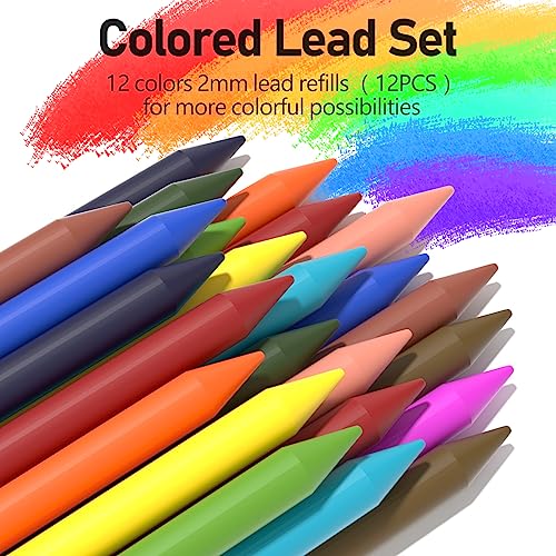 Four Candies 2MM Mechanical Pencil Set with Case, Metal, 60 Lead Refills | HB 2H 2B 4B Color graphite, with eraser, sharpener, leather case, for school writing, sketching, art drawing & drafting - size: 9 Piece Set