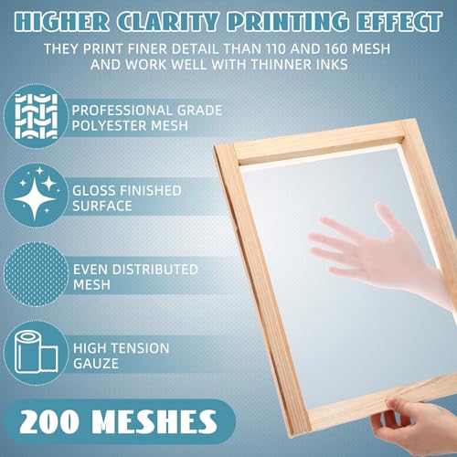 CroBlissful 6 Pcs Wood Silk Screen Printing Frames 10 x 14 Inch, with 200 High Tension Nylon Mesh for Beginners, 0.87 Inch Thickened Frame for Fabric Graphic T Shirts DIY Screen Printing - style: 200 Mesh