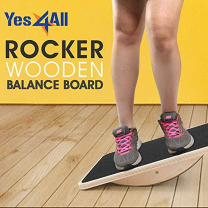 Yes4All 350LBS Professional Wooden Balance Board for Leg Workout, Anti-Slip Rocker Board, Wobble Board for Standing Desk - color: A. Black