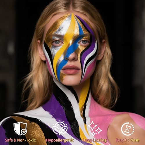 Drawdart Face Body Paint Kit, 15 Colors Palette with 10 Artist Brushes, Facepaint Makeup Kit for Soccer Tournaments & Game Day Fans, Halloween SFX Cosplay Costume Parties - color: 15 Colors