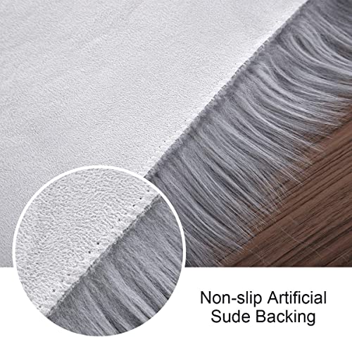 Softlife Grey Faux Fur Sheepskin Chair Cover 2 PCs Seat Cushion Pad Super Soft Area Rugs for Living Bedroom Sofa Dorm (1.6ft x 1.6ft) - color: Grey-2pcs