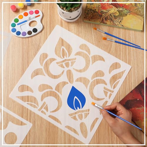 Watersay 6 Set Diwali Large Rangoli Stencil 11" x 11" Reusable Plastic Mandala Painting Stencil Indian Traditional Festival Painting on Wood Floor Wall Tile Fabric Furniture DIY Craft(Classic Style) - style: Classic Style