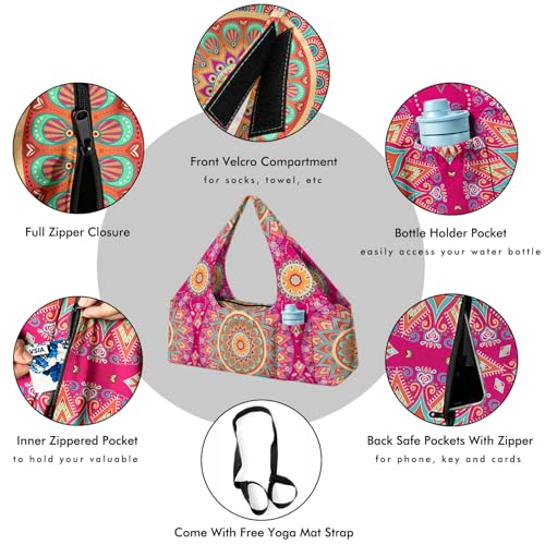 Yoga Mat Bag Large Yoga Bag and Carrier with Strap Zipper and Pockets Fits All Your Stuff Yoga Tote Pilates Bags for Women Fit Most Size Mats - color: Pink
