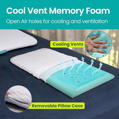 BLISSBURY Cooling Stomach Sleeper Pillow, Thin Memory Foam, 2.6 Inch - color: Cooling (White), size: 2.6"H (Queen)