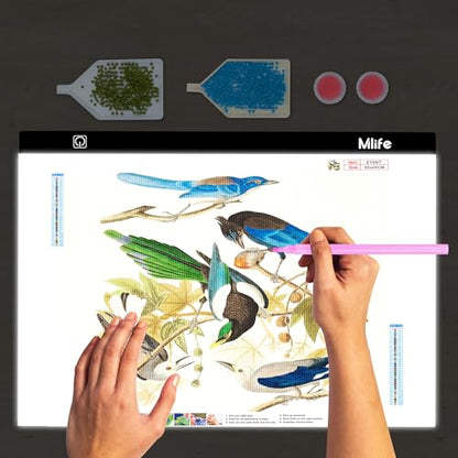 Mlife A2 LED Light Pad for Diamond Art Painting Light Board with 3 Brightness, Tracing Light Board with USB Cable & 4 Fasten Clips for Sketching, Animation, Drawing, Diamond Art Painting Supplies - style: A2