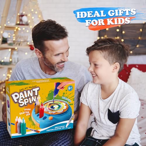 Spin Art Machine for Kids, Paint Spinner Arts & Crafts Gift Kit, Ages 4-12 | Includes machine, 36 artboards, 7 washable paints & splatter guard. Easy-clean, screen-free STEAM gift for girls & boys - color: Blue