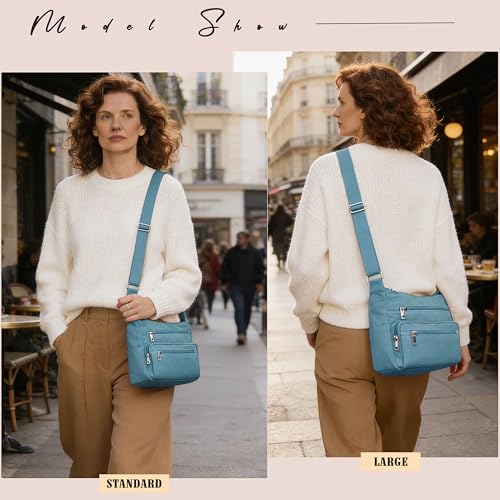 VOLGANIK ROCK RFID Purses for Women Fabric Nylon Multi Pocket Crossbody Bag Ladies Travel Handbag - color: Haze Blue, size: Standard