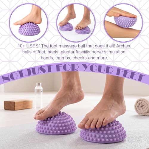 Threlaco 2 Pcs Half Round Massage Ball for Feet Spiky Massage Ball for Kids Adults Sports, Stability Training, Muscle Balancing Therapy, Yoga Gymnastics Exercise (Light Purple) - color: Light Purple