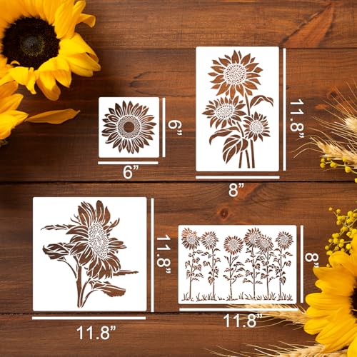 Sunflower Stencils for Painting Large Flower Stencil | Reusable Floral Stencils for Painting on Wood Fence Walls Furniture Fabrics - style: Sunflower
