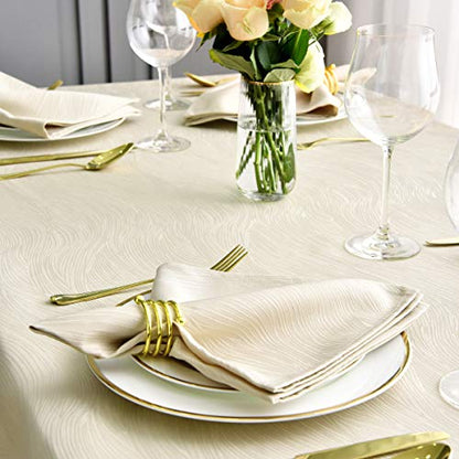 maxmill Jacquard Cloth Napkin 20 x 20 Inch Swirl Pattern Solid Washable Polyester Dinner Napkins Set of 4 Pieces with Hemmed Edges for Family Holiday Dinners Weddings Parties and Banquets Beige - color: Beige, size: 20" x 20" (Set of 4)