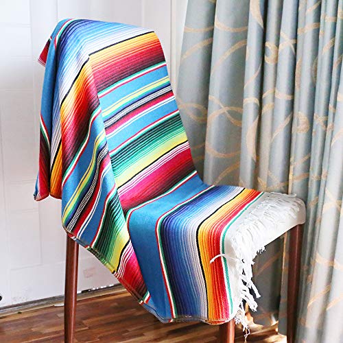 Xplanet 84 X 59 Inch Mexican Serape Blanket Bay Window Blanket, Mexican Tablecloth Serape Tatami Blanket Bed Blanket Table Cover Tapestry Blanket Picnic Mat for Mexican Party Wedding Decorations - color: Blue