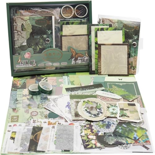 ATIRAMANIYA 346pcs Journal Supplies Kit Vintage Scrapbook Stickers Art Journaling Bullet Junk Journal Planners DIY Decoration Paper Stickers Craft Kits Notebook Collage Album (Green Butterfly Book) - color: Green Butterfly book