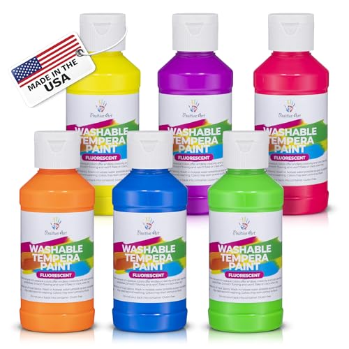 Neon Fluorescent Washable Tempera Paint – UV-Reactive Under Blacklight, 6 Bright Colors, 4 fl oz Bottles, Non-Toxic Kid-Safe Craft & Classroom Paint, Made in USA - color: Neon