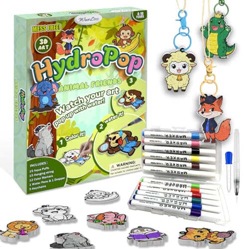 WurLoo Aqua Magic Puffs Paint 3D Art Kit Animals, Mess-Free Craft for Kids, DIY Color & Inflate Activity, Travel Toys & Creative Gifts for Girls and Boys Ages 4, 5, 6, 7, 8, 9, 10 - color: Animals