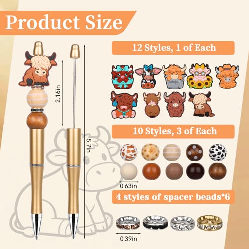 12 Pieces Beadable Pens Bulk Kit Ballpoint Pens (Yak) | Pen with Crystal Wood Round Spacer Set, Office Accessories & Craft Gifts for Diy Pen Making Kit Smooth Writing - color: Cowhide Yellow