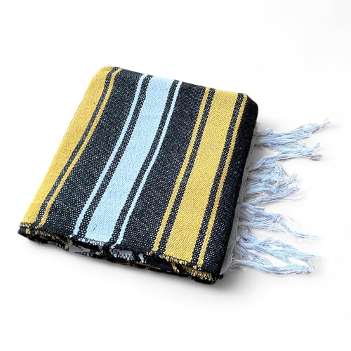 Mexican Falsa Blanket Serepe Throw Authentic Handwoven Saddle Multi-Use for Yoga, Beach, Camping and Picnics - Durable Outdoor Indoor. 60% Cotton. (Yellow) - color: Yellow