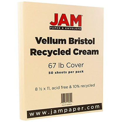 JAM PAPER Vellum Bristol 65lb Cardstock - 8.5 x 11 Coverstock - 147 gsm - Cream - 50 Sheets/Pack - color: Cream, size: 8.5" x 11"