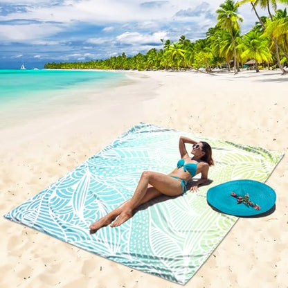 Beach Blanket Waterproof Sandproof Quick Drying Beach Mat Extra Large - size: 79" X 83"
