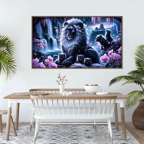 COHAYISY Panther Diamond Art Kits for Adults,Waterfall Landscape Leopard 5D Diamond Painting Kits,Fantasy Animal Full Round Diamond Dots Kits,DIY Mosaic Craft for Home Decor 27.5x15.7inch - color: 25- 58 Panther