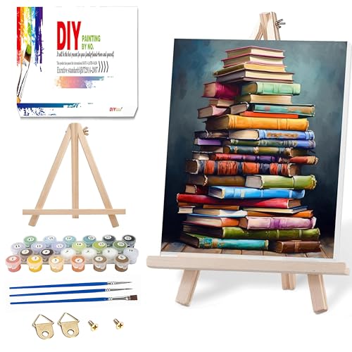 Ausanrl Paint by Numbers Framed Canvas with Wooden Easel-Books Paint by Number Adult,Paint by Number with Frame,Canvas Paint by Numbers for Adults,Gifts and Home Wall Decor 12x16inch - color: Books