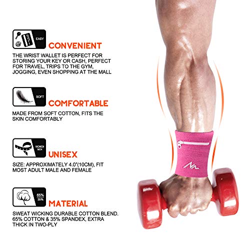 NEWZILL Wrist Wallet Wristband with Zipper - Cotton Sweatbands for Men & Women, Ideal for Running, Walking, Basketball, Football, Tennis, Hiking - color: Pink, style: Large-1PCS