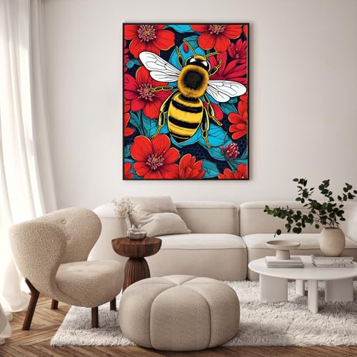 GEEHEIY Paint by Numbers Kit for Adults, Bee Number Painting, 16 x 20 Inch | DIY Adult Paint by Number Kit on Canvas for Beginners, without Frame, Botanical Wall Decor, Stress Relief Craft Gift - color: TRTDNF1P9302