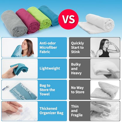 YESLIFE 4-Pack Cooling Towels (40"x 12"), Cooling Neck Wraps, Ice Towel - color: Blue, Grey, Green, Pink