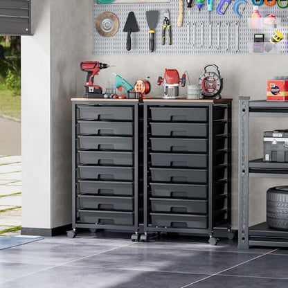 SYKIARIOL Rolling Storage Cart with Drawers, 8 Drawers Utility Cart,Black - color: Black