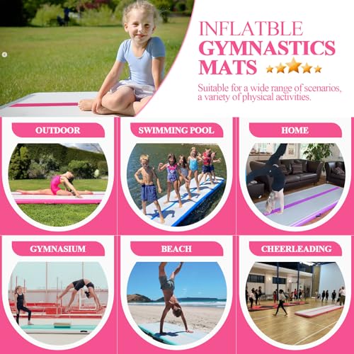 Air Mat Tumble Track, Gymnastics Mats Tumbling Track with Electric Air Pump for Home Use Cheerleading Training Kids Gym Yoga - color: Pink, size: 20ftx3.3ftx8inch