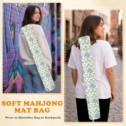 Blue Hydrangea Block Print Mahjong Mat Bag with Adjustable Straps - color: Blue Hydrangea