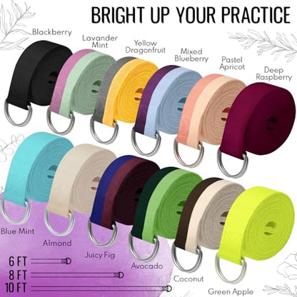 TECEUM 2 IN 1 Yoga & Mat Strap for Stretching – Cotton – 6/8/10 ft - color: Black, size: 6 ft