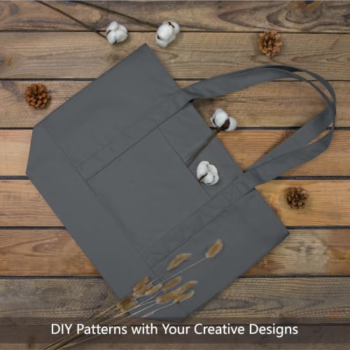 TOPDesign 1-Pack Canvas Tote Bag with an External Pocket, Reusable Grocery Shopping Bag, Top Zipper Closure, Daily Essentials (Grey) - color: Grey