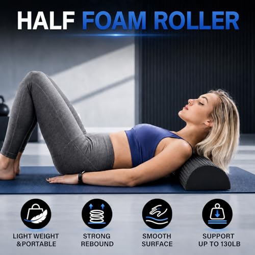 8 in 1 Foam Roller Set for Deep Tissue Muscle Massager, High-Density, Half Round Back Roller Foam, Resistance Bands Foot Massage Ball Stretching Strap for Exercise Physical Therapy