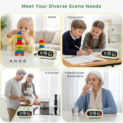Mooking 3 in 1 Digital Alarm Clock for Bedroom with Visual Timer for Kids - color: Green