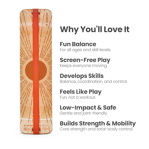 GIBBON SlackBoard, Balance Board Kids & Adults, Slackline Balance Trainer | 1 & 2 Line Options, Slack Board, Core Workout Equipment, Home Gym Training, Standing Desk Exercise, Yoga, Agility, Pilates - color: Sunbeam - 1 Line
