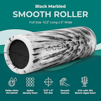 Oceanfoam Stretch & Relax Foam Roller Bundle (Set of 2) – Soft Foam Rollers for Gentle Muscle Rolling, Stretching, Mobility, Yoga & Recovery (Miami Blue/Black Marbled)