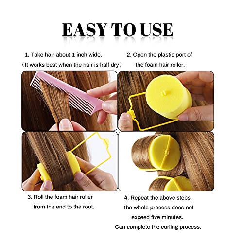 Jumbo Foam Sponge Hair Roller Soft Sleeping rollers Curvy Wavy Hairstyle Curling Hair Styling Tools 24 Pieces Use For Long Hair Short Hair Ladies And Children 2"X2.75"(yellow) - color: Yellow24