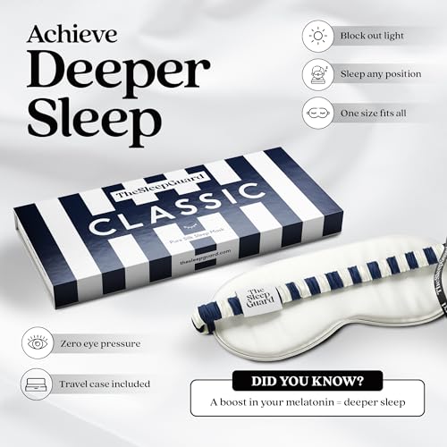 TheSleepGuard Pure Silk Sleep Mask [100% 6A Mulberry Silk, 22 Momme] Light Blocking Travel Essentials. Eye Masks for Sleeping. Black Oeko-Tex Blindfold. Eye Covers for Men & Women - color: Classic Stripe