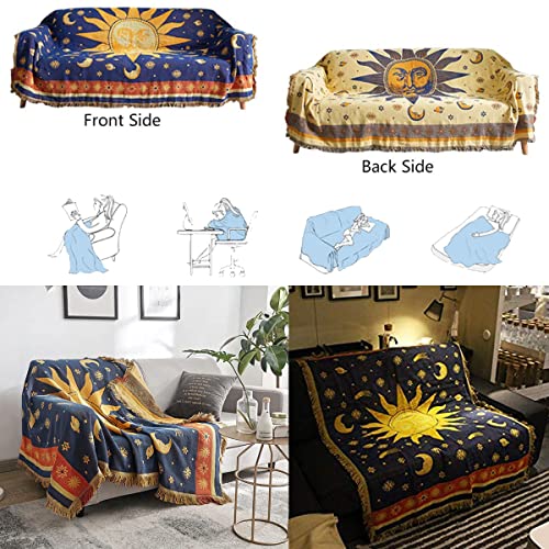 Hippie Throw Blanket Sun Moon Stars Boho Throw Blankets Celestial Tapestry Double-Sided Reversible Woven Cotton Home Decor Bedding Chair Couch Recliner Cover Oversized Tassels Astrology 50"x70" - color: Sun God, size: 50x70 inch