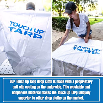 Touch Up Fabric Tarp Painters Drop Cloth for Painting, 10’ x 5’ | Heavy Duty, Lightweight, Reusable, Thick Coated Wall, Floor, Furniture Covering, As Seen On Shark Tank Products