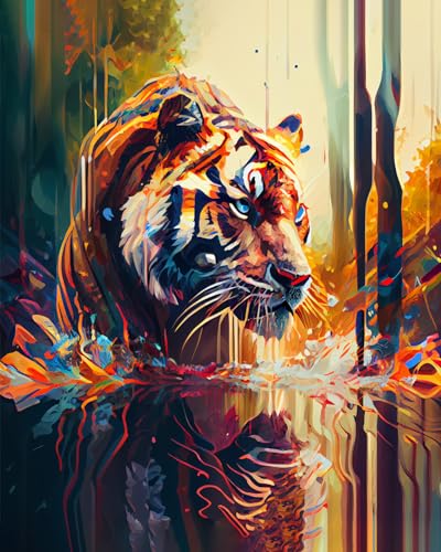 TUMOVO Paint by Numbers Kit, Tiger DIY Oil Painting for Adults & Kids, Easy Acrylic Painting for Beginners, Unique Wall Art Decor, 16x20 Inch