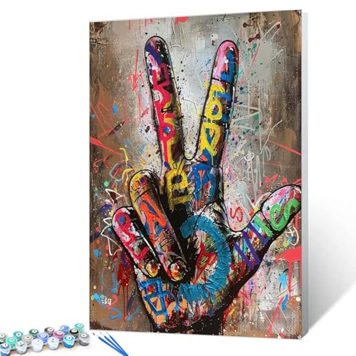Tucocoo Colorful Doodle Hand Two Fingers Painting by Numbers for Adults Wall Art Home Decor for Living Room 16Inch X 20Inch - color: 20 Styles Graffiti 08, size: 16''Wx20''H(DIY frame)