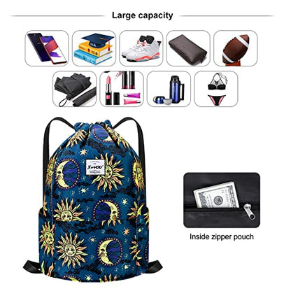 XEYOU Drawstring Backpack Bag Sport Gym Sackpack Beach Cinch Bag | Lightweight Swimming Bag, Water-Resistant Fabric, Travel Daypack for Women and Men - color: Sun and Moon Pattern