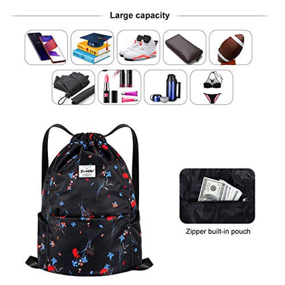 XEYOU Drawstring Backpack Bag Sport Gym Sackpack Beach Cinch Bag | Lightweight Swimming Bag, Water-Resistant Fabric, Travel Daypack for Women and Men - color: Carnation Flower Pattern