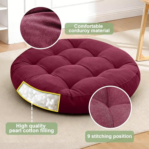Floor Cushion Pillow Set of 2 Large Round and Square Floor Pillows for Adults Meditation Cushion Pillow Tufted Corduroy Cushions for Living Room Outdoor Yoga Tatami Fireplace,20x20 Inch (Wine Red) - color: Wine Red
