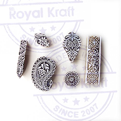 Indian Paisley and Leaf Motif Wood Block Stamps (Set of 6) Htag0324 - color: Htag0324