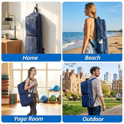VISEMAN Yoga Mat Bag Carrier Waterproof Yoga Backpack with Multi Pockets, Lightweight Adjustable Yoga Bag for Mat, Yoga Blocks, Yoga Accessories - color: Navy Blue