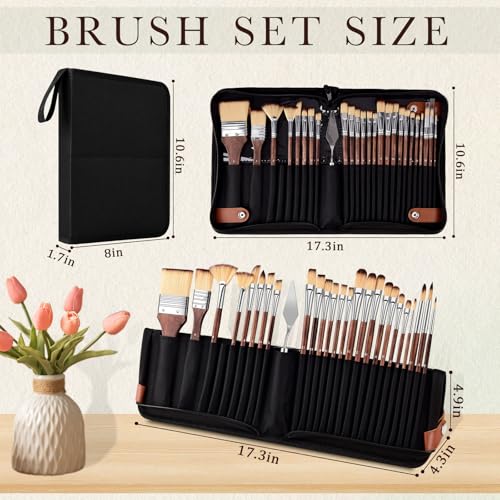 26-Piece Nylon Paint Brush Set – Zipper-Sealed Case, Independent Brush Compartments, Foldable Stand, for Beginners & Professionals