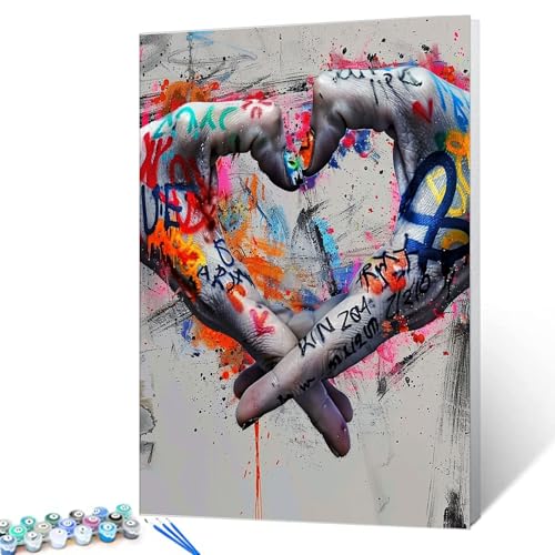 Tucocoo DIY Painting by Numbers Kits for Adults Artwork Colorful Graffiti Hands and Black and White Graffiti Hands Make up a Love Heart Wall Art Decoration 16''x20'' - color: 20 Styles Graffiti 06, size: 16''Wx20''H(DIY frame)