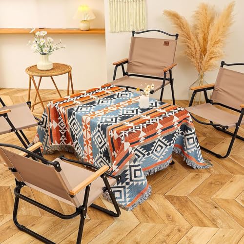 Luxlovery Aztec Throw Blanket Sherpa Lined Lightweight Warm Navajo Rust Blue 63"x86" for Camping Sofa - color: Banni, size: 63"x86",160x220cm